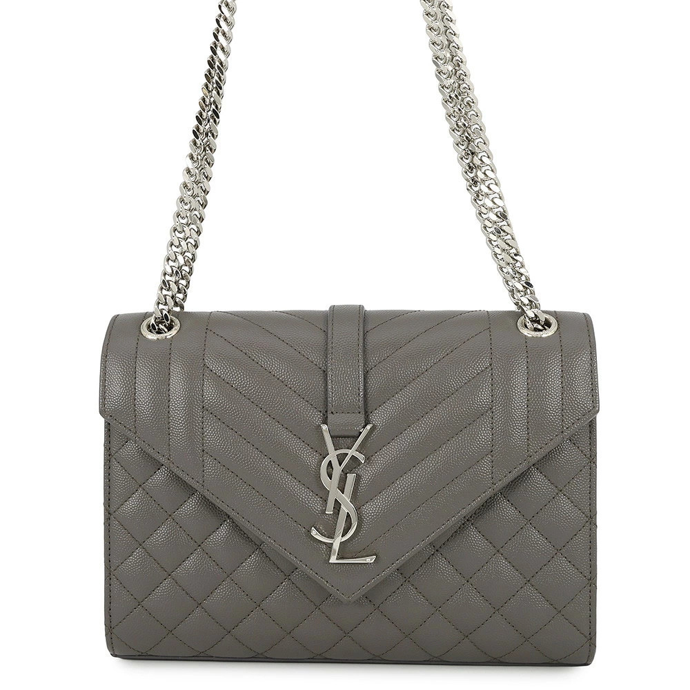 Saint Laurent Paris Chain Envelope Leather Shoulder Bag Gray